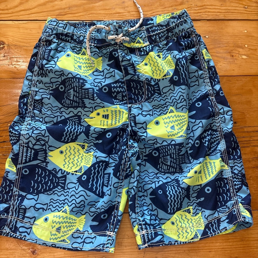 GAP Kids Fish Print Swim Shorts - Navy and Yellow